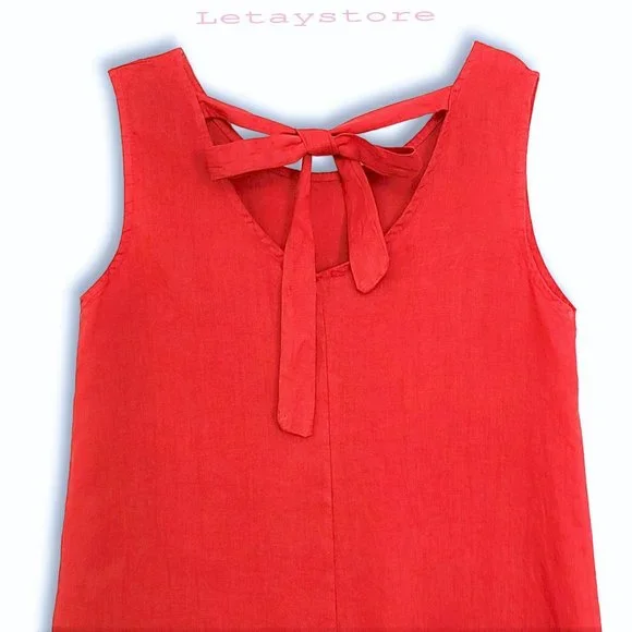 NWT Rosemarine Made In Italy Linen Crochet Hem Bow Tie Back Midi Dress - Picture 5 of 8